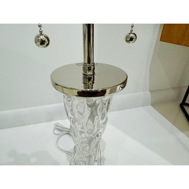 Metal Pair of 1950s Swedish Crystal Orrefors Carl Fagerlund Mid Century Table Lamps For Sale - Image 7 of 12