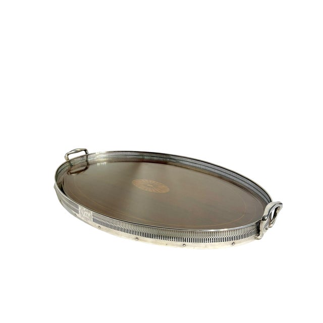 Wood Antique Whiting Company Sterling Silver and Mahogany Gallery Cocktail Tray With Beveled Glass Insert For Sale - Image 7 of 18