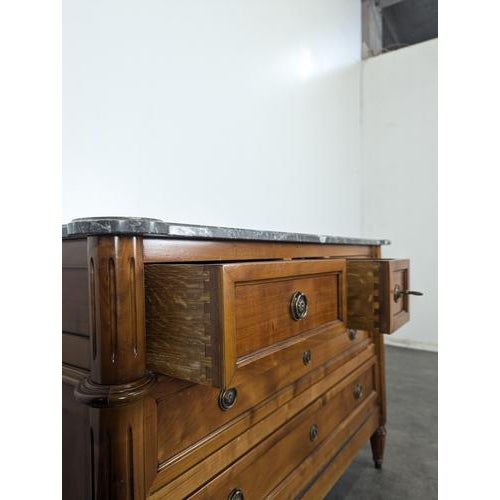 Louis XVI Style Cherrywood Chest of Drawers with Marble Top For Sale - Image 4 of 10