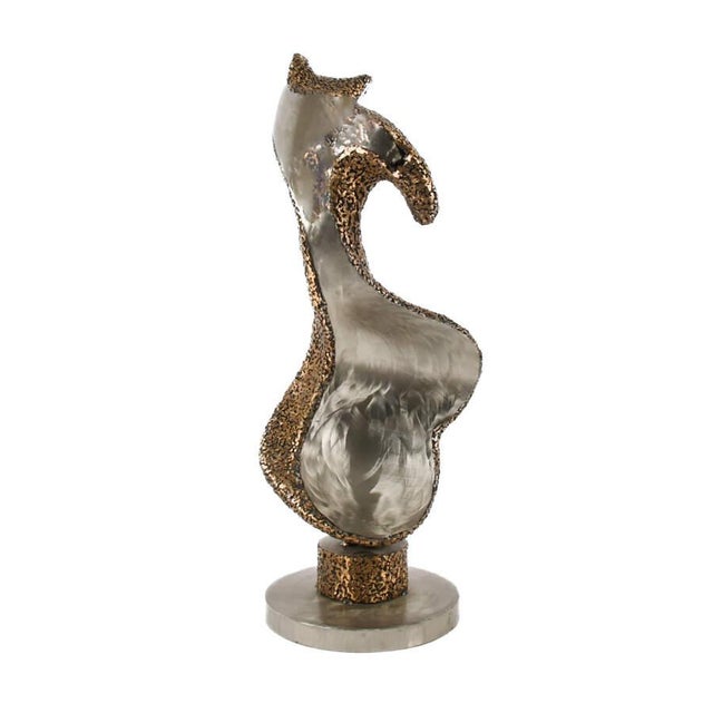 Abstract Signed Abstract Metal Sculpture – Modernist Mixed‑Tone Statement Piece For Sale - Image 3 of 8