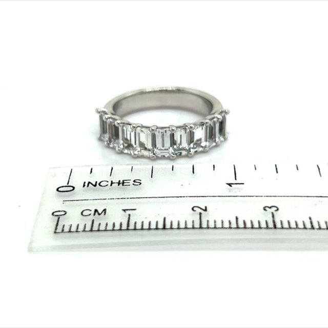 Silver Natural White Sapphire Ring Size 6.5 14k W Gold 4.32 TCW Certified For Sale - Image 8 of 9