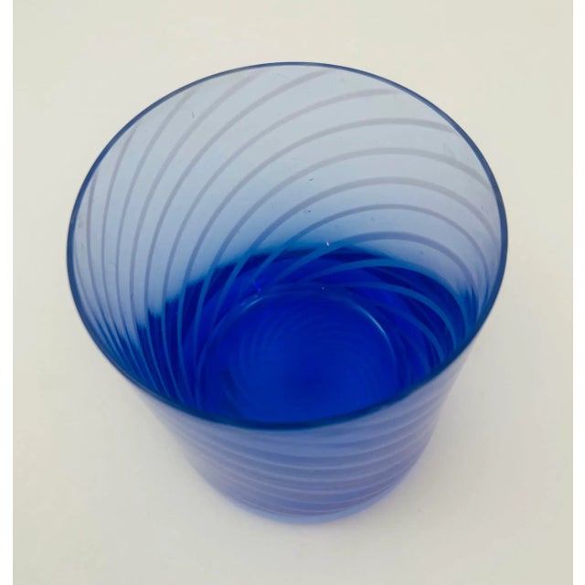 Cobalt Blue Drinking Glassware Set of 4 Spiral Lowball Italy 1980s For Sale - Image 10 of 12