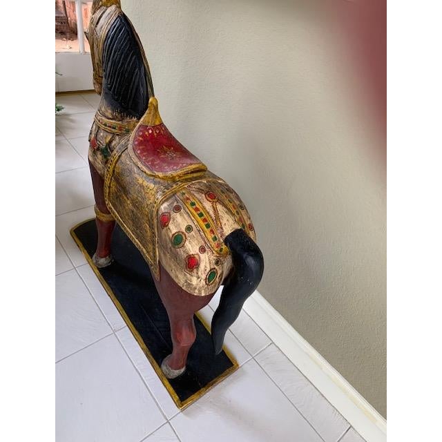 Brown Vintage Hand Carved Wooden Carousel Style Horse For Sale - Image 8 of 9