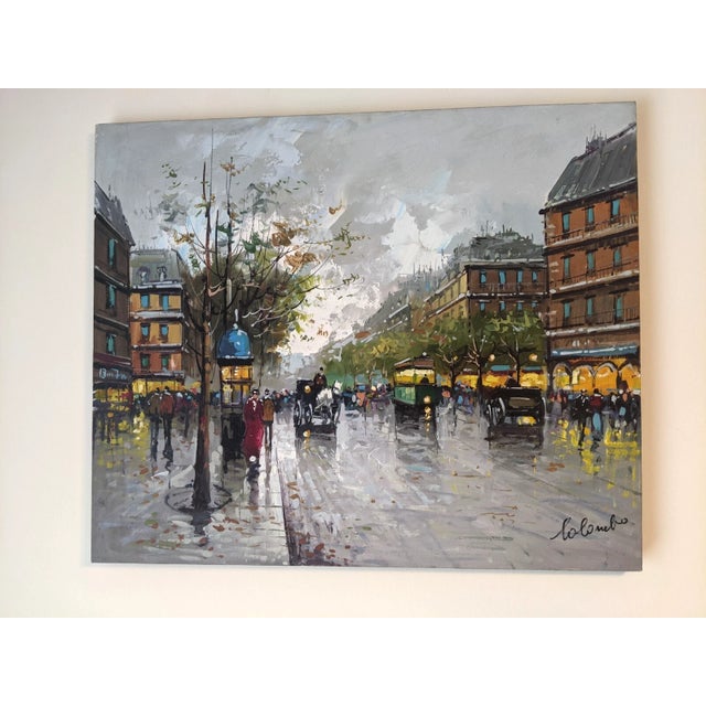 The School of Paris Late 20th Century Large Contemporary Impressionist Paris Street Scene Oil Painting on Canvas, Signed Colombo, 24" X 20" For Sale - Image 3 of 14
