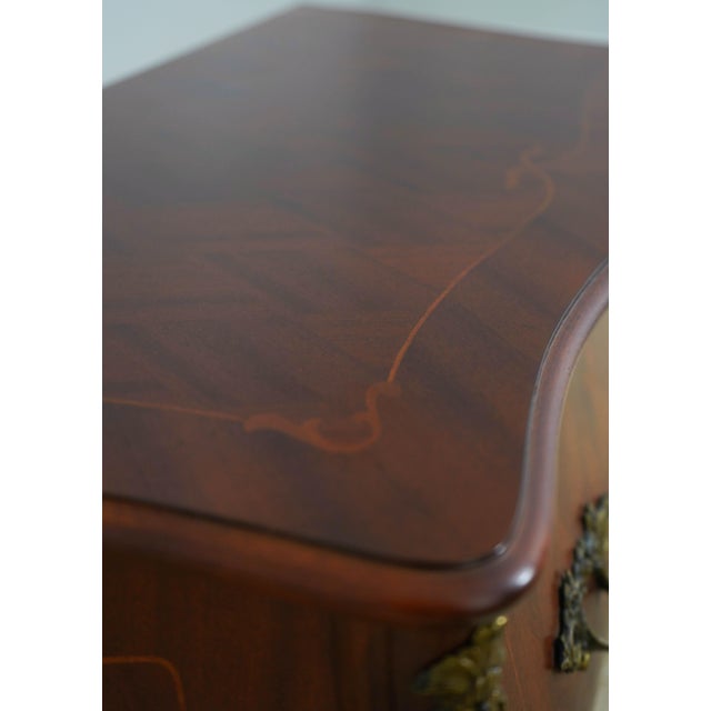 Wood French Style Inlaid Mahogany Bombe Chest Commode For Sale - Image 7 of 17