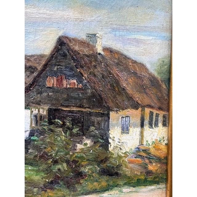 1900 - 1909 Early 1900's Oil Painting From Denmark, "Small Thatched Farmhouse" For Sale - Image 5 of 9
