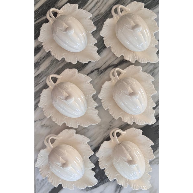 Val's Dollhouse is proud to present a set of six majolica style gourd motif individual soup tureens by Wedgwood Etruria in...