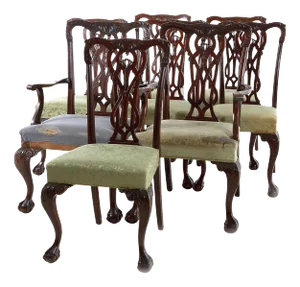 Chippendale Style Carved Mahogany Dining Chairs, Circa 1900 - Set of 8