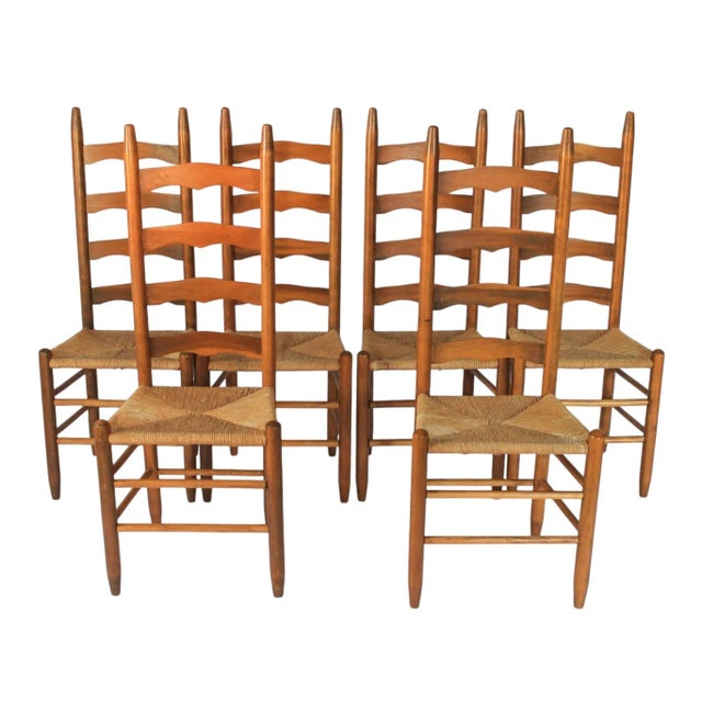French Country Ladderback Dining Chairs With Rush Seats Set of 6