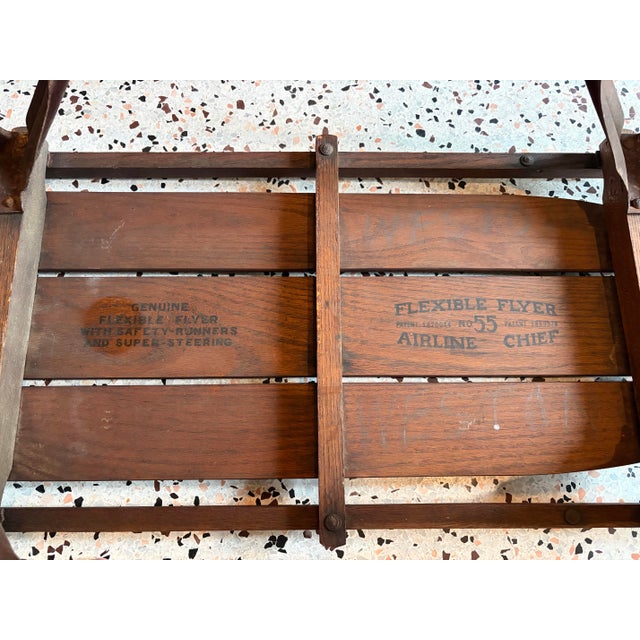 Vintage Sled - Flexible Flyer Airline Chief No 55 Genuine Flexible Flyer With Safety Runners and Super Steering For Sale - Image 10 of 10