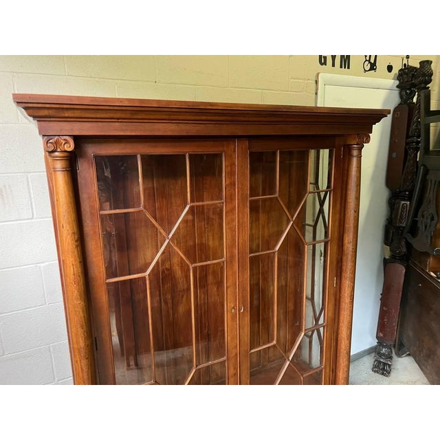 American Antique American Empire Carved Wood Double Glass Door Bookcase For Sale - Image 3 of 11