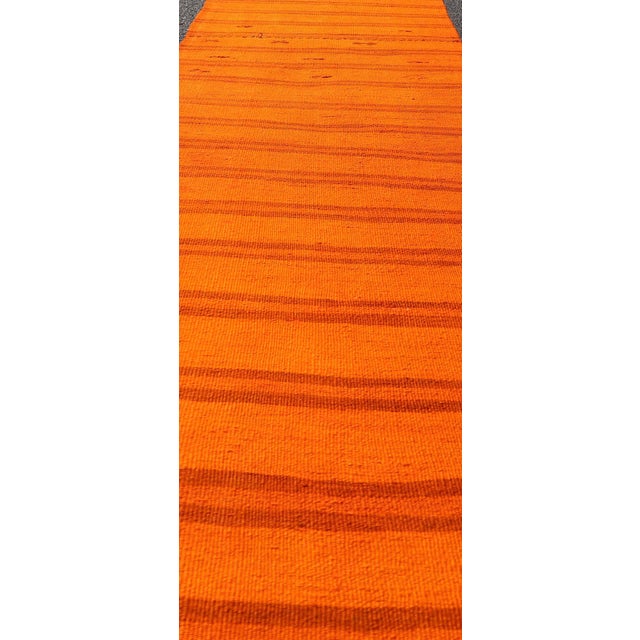 Shabby Chic Vintage Turkish Kilim Runner With Vibrant Orange Stripes and Rustic Charm 2'9"x12'0" For Sale - Image 3 of 10