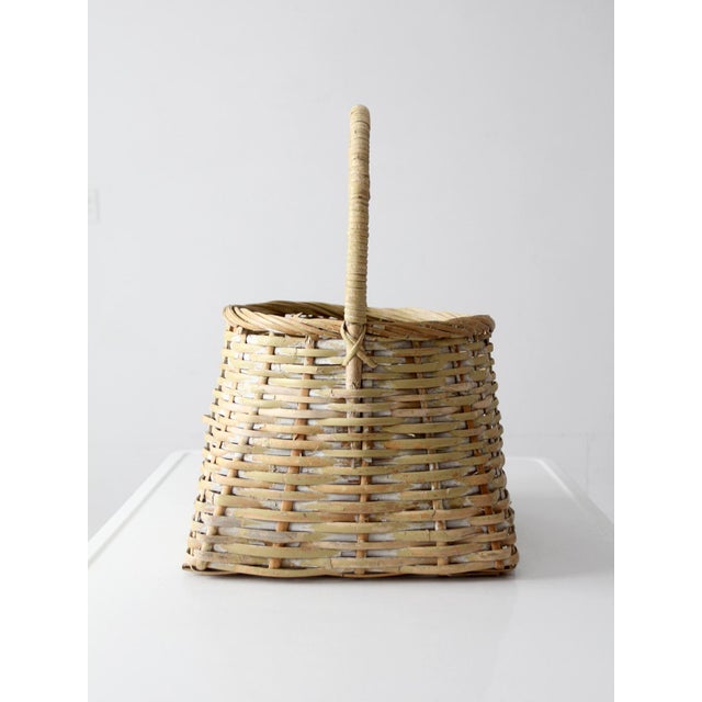 Wood Vintage Handmade Gathering Basket With Handle For Sale - Image 7 of 12