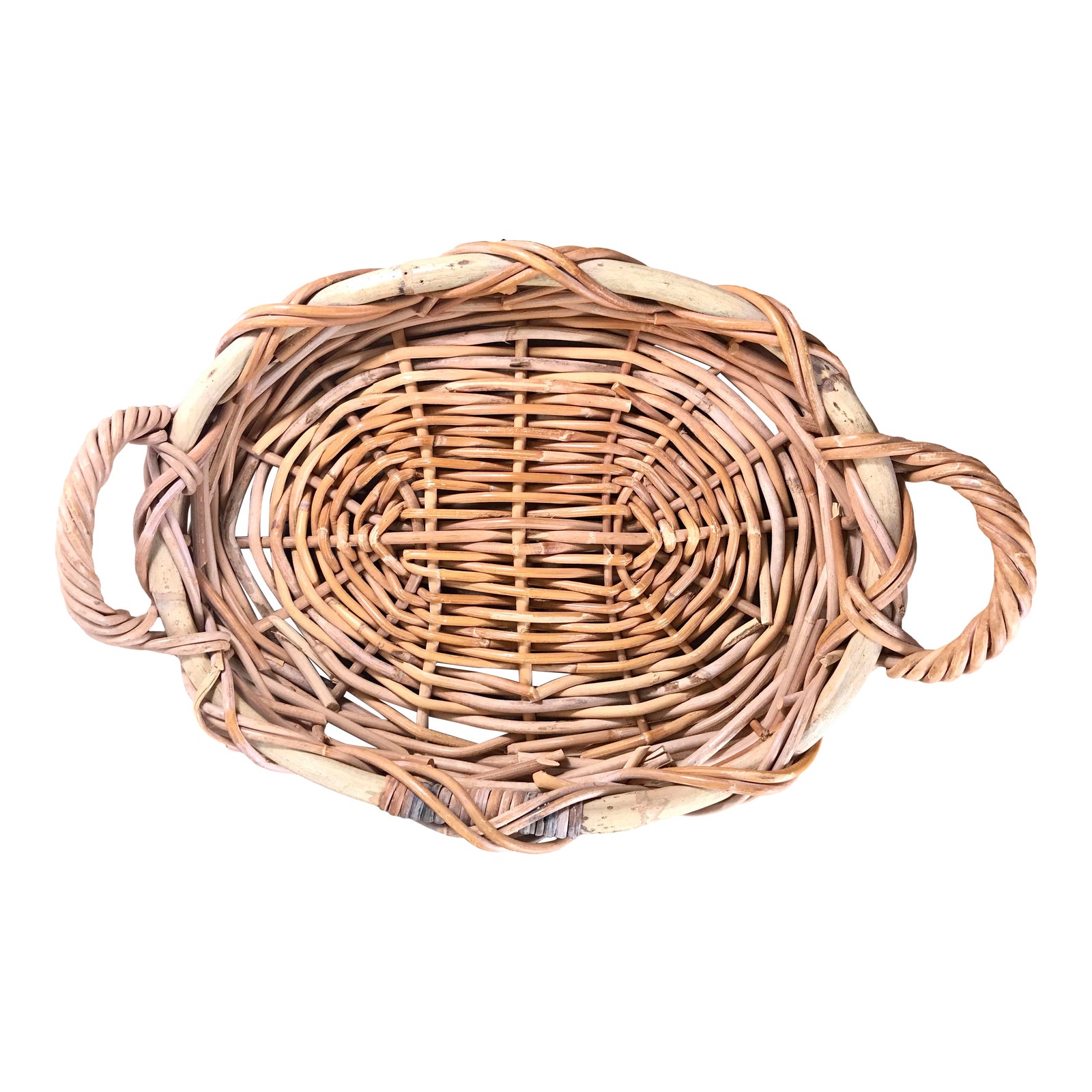 Vintage Bentwood and Cane Woven Basket Tray With Handles Chairish