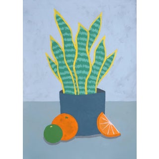 2023, Illustration Style Still Life of "Snake Plant I", Gouache on Watercolor Paper by Gio Bellagio For Sale