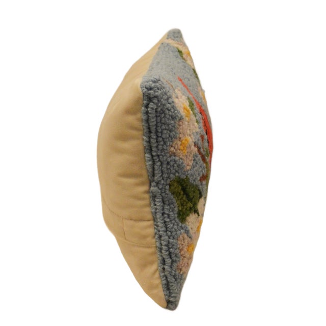 Shabby Chic Vintage Hand-Hooked Cardinal & Dogwood Accent Pillow For Sale - Image 3 of 5