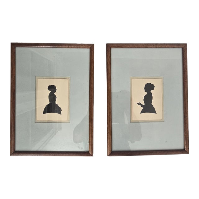 Mid 19th Century Pair of Framed Hand-Painted Female Silhouette Portraits For Sale