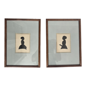 Mid 19th Century Pair of Framed Hand-Painted Female Silhouette Portraits