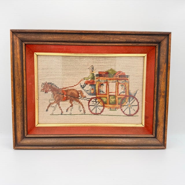Vintage Framed Horse-Drawn Stagecoach Needlepoint For Sale - Image 4 of 4