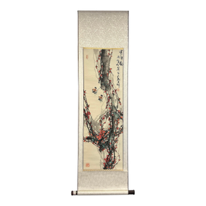 Oriental Pink Blossom Flowers Vertical Scroll Painting Wall Art