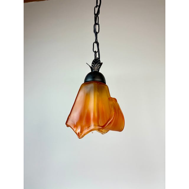 Amber Vintage Murano Amber Glass Pendant, Italian Art Glass Hanging Light With Warm Diffused Glow For Sale - Image 8 of 15