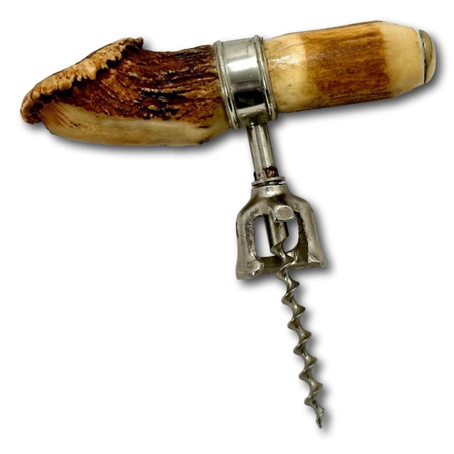 Unusual Vintage 1930s Germany Black Forest Wine Corkscrew & Bottle Opener Combo With Stag Horn Antler Handle For Sale - Image 11 of 12