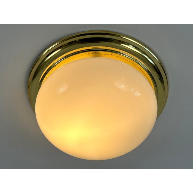 Vintage Brass and Opaline Glass Flush Mount, Germany, 1970 For Sale - Image 11 of 18