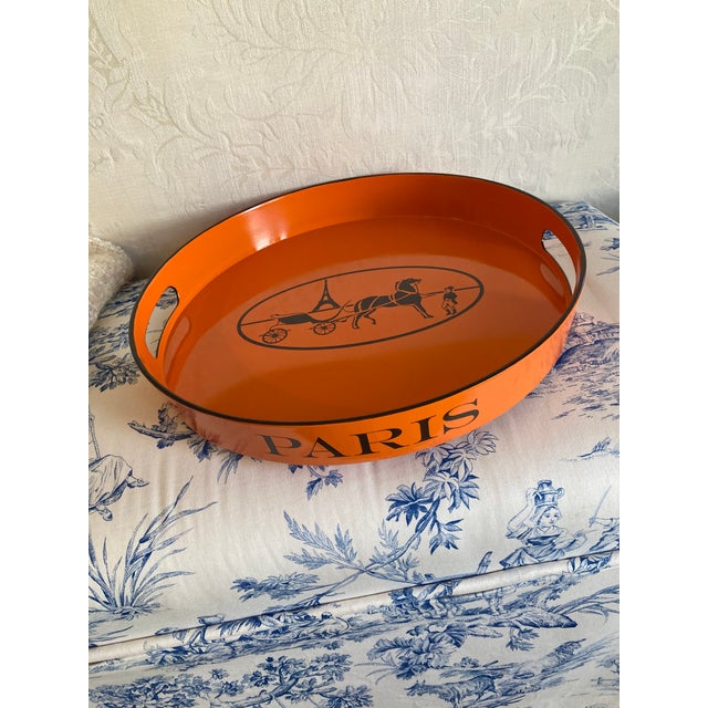 Orange Lacquered Hermes Inspired Bar Tray For Sale - Image 14 of 18