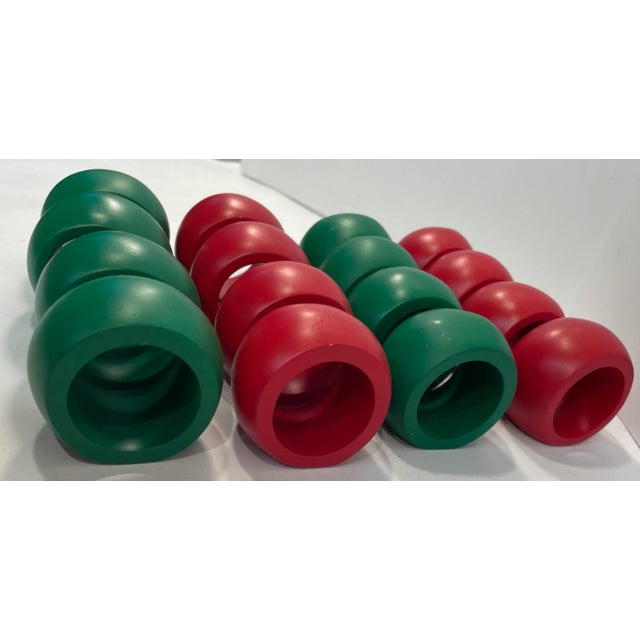Vintage Green and Red Wooden Napkin Rings - Set of 16 For Sale - Image 4 of 5