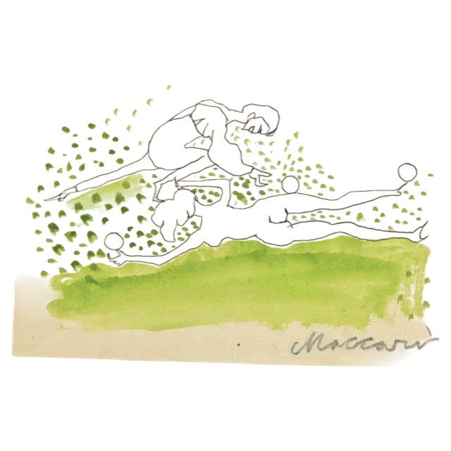 Mino Maccari, Fantasy in Green, Ink & Watercolor, 1960s For Sale