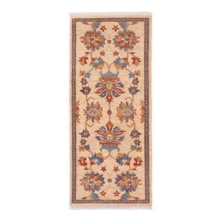 Shabby Chic Ziegler Tan/Rust Wool Runner Rug- 2'1'' X 4'10'' For Sale
