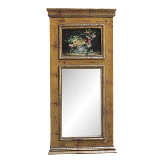Late 18th Century French Style Giltwood Gold Beveled Painting Still Life Floral Spray Trumeau Mirror For Sale