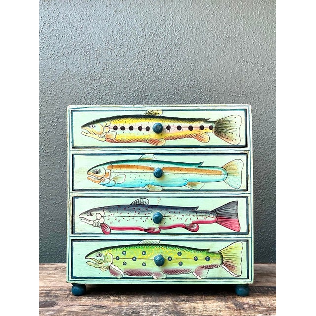 Late 20th Century Vintage Hand Painted Fish Table Top Chest For Sale - Image 5 of 12