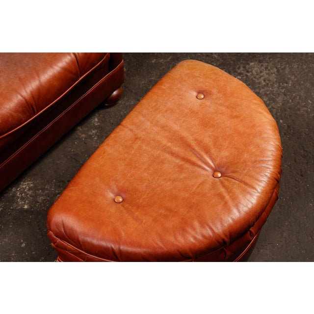 Wood Vintage Tufted Leather Lounge Chair and Ottoman in Red For Sale - Image 7 of 12