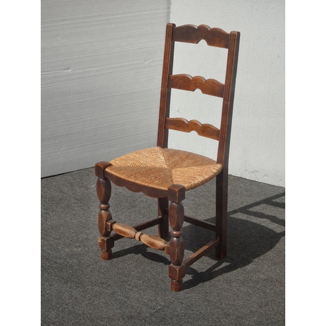 Wood Set of Four Antique French Country Brown Rush Ladderback Chairs For Sale - Image 7 of 18