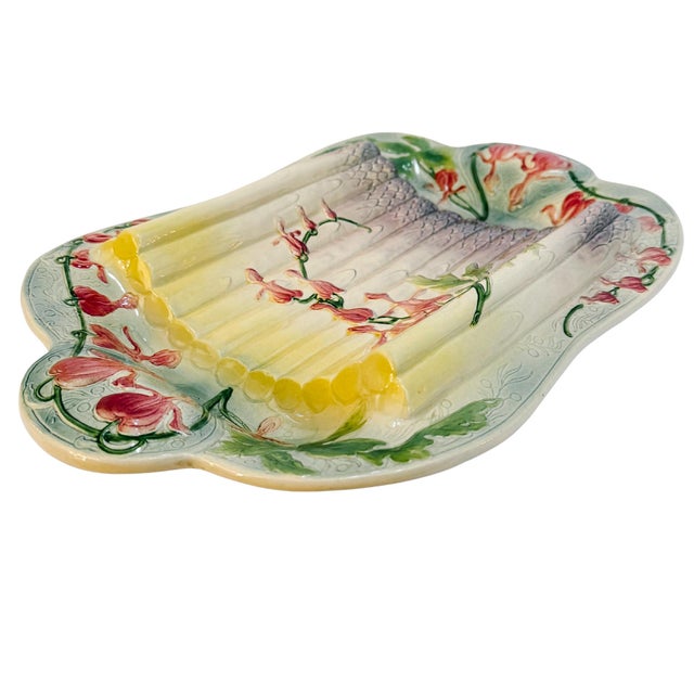 Ceramic Antique French Majolica Asparagus Serving Platter by St. Clément For Sale - Image 7 of 10