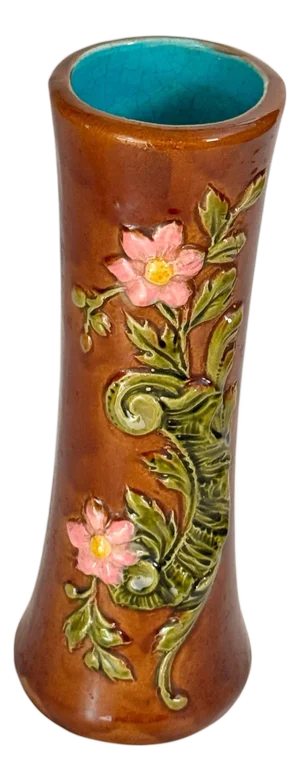 Antique Majolica Vase with Floral and Foliage Motifs, 1800s