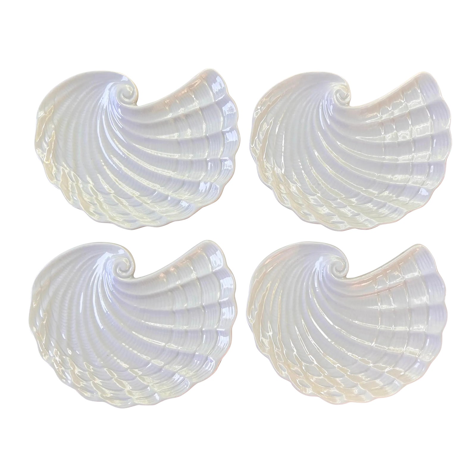 White Ceramic Sea Shell Snack Plates- Set of 4 | Chairish