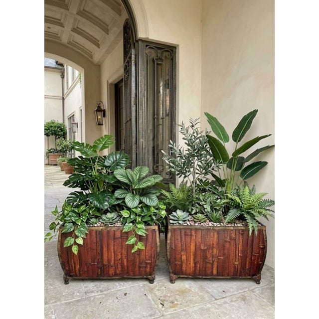 1990s Massive Bamboo Metal Elongated Coastal Regency Planters Troughs-a Pair For Sale In West Palm - Image 6 of 9