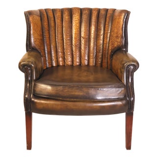 Art Deco Leather Channel-Back Club Chair, English, Ca. 1940 For Sale