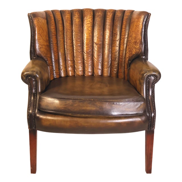 Art Deco Leather Channel-Back Club Chair, English, Ca. 1940 For Sale