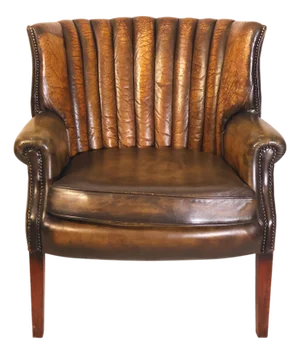 Art Deco Leather Channel-Back Club Chair, English, Ca. 1940