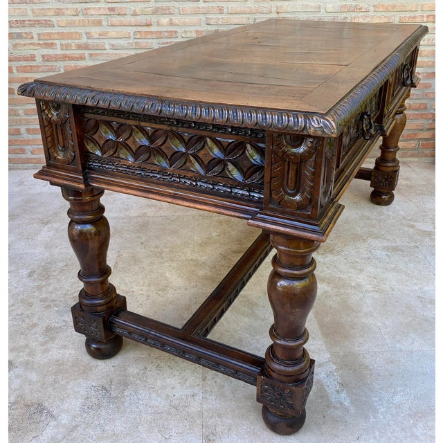19th Century Spanish Walnut Desk with Two Drawers & Strong Legs, 1890s For Sale - Image 18 of 18