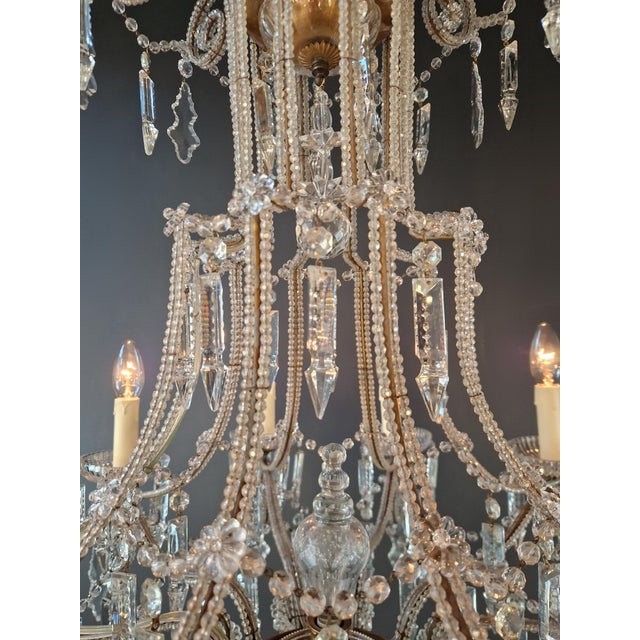Metal Antique French Crystal Chandelier Directoire Style Louis XVI Influence - Restored For Sale - Image 7 of 12