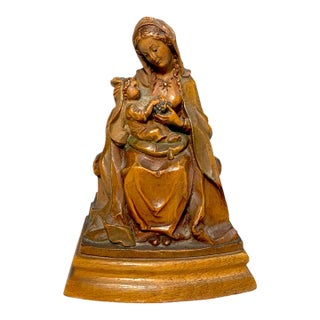 Vintage Hand Carved Wood Religious Virgin Mary Baby Jesus Statue Sculpture Art For Sale