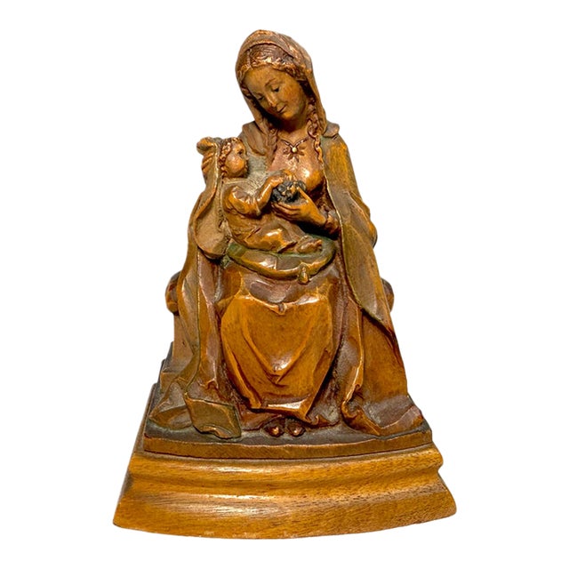 Vintage Hand Carved Wood Religious Virgin Mary Baby Jesus Statue Sculpture Art For Sale