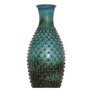 Ceramic Floor Vase in Stoneware and Turquoise Glaze attributed to Sven Wejsfelt, 1963 For Sale