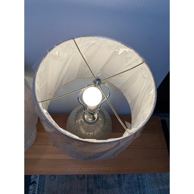 Brown Etched Glass Table Lamps, Pair For Sale - Image 8 of 12