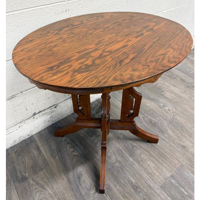 Antique Victorian Eastlake Quarter Sawn Tiger Oak Parlor Table For Sale - Image 4 of 13