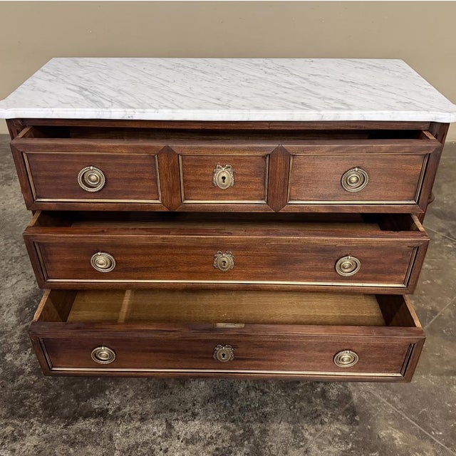 Antique French Louis XVI Mahogany Commode With Carrara Marble For Sale - Image 11 of 17